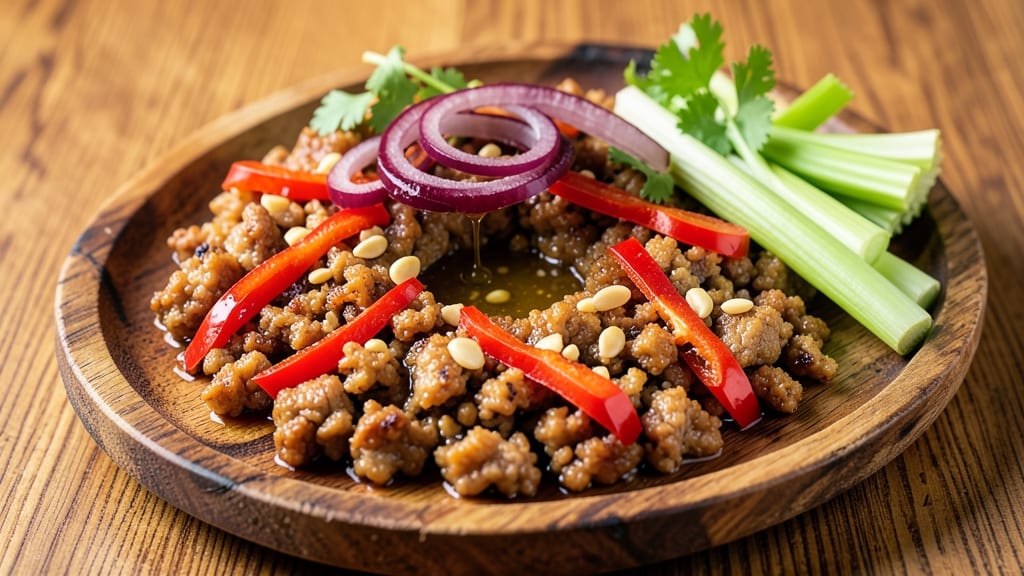 Minced Pork Sisig Recipe: Crispy Celery Crowns Over Smoky Silky Pork