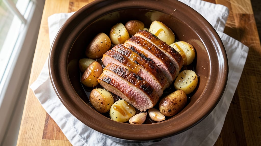 Amazing Pork Tenderloin Slow Cooker Recipe with Potatoes And: Slow-Cooked Juicy Meat With Crispy Potatoes
