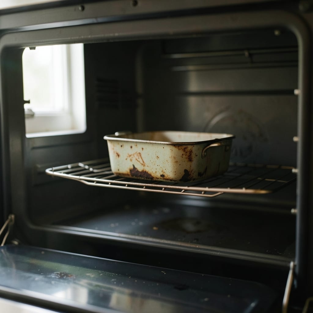 An ordinary home oven with one tin in it